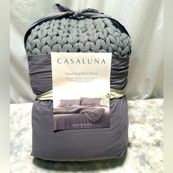Casaluna Other - New Dark Gray Casaluna Natural Hand-Knit Bed Throw